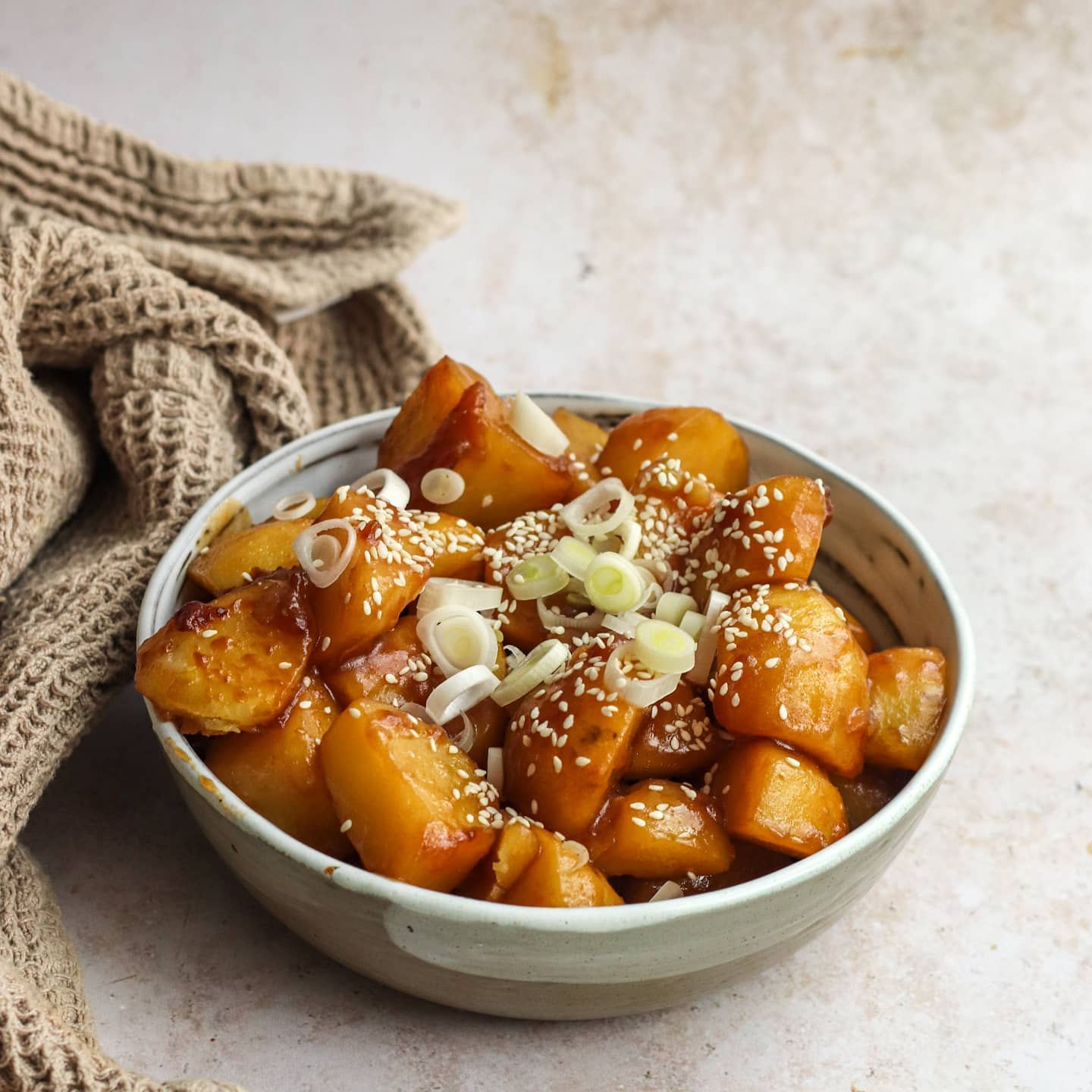 Sticky Garlic Sesame Potatoes