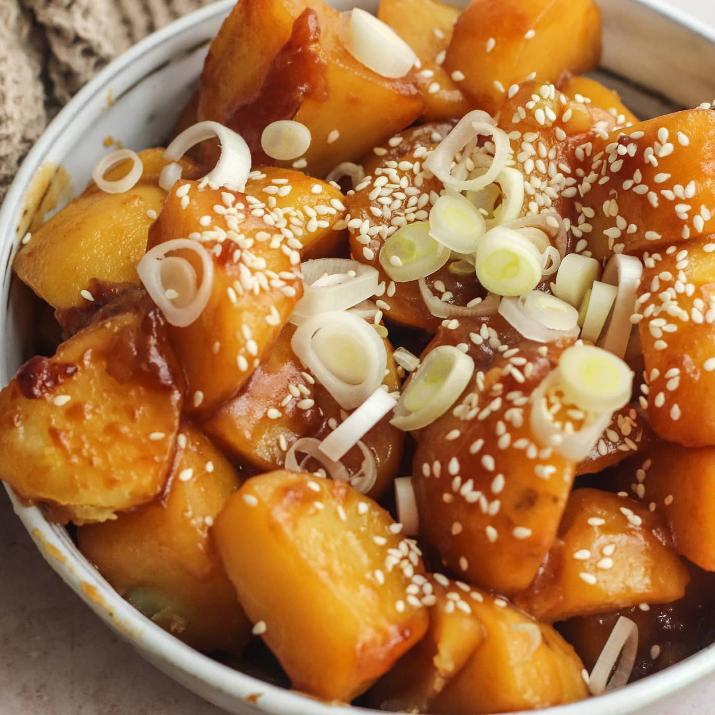 Sticky Garlic Sesame Potatoes
