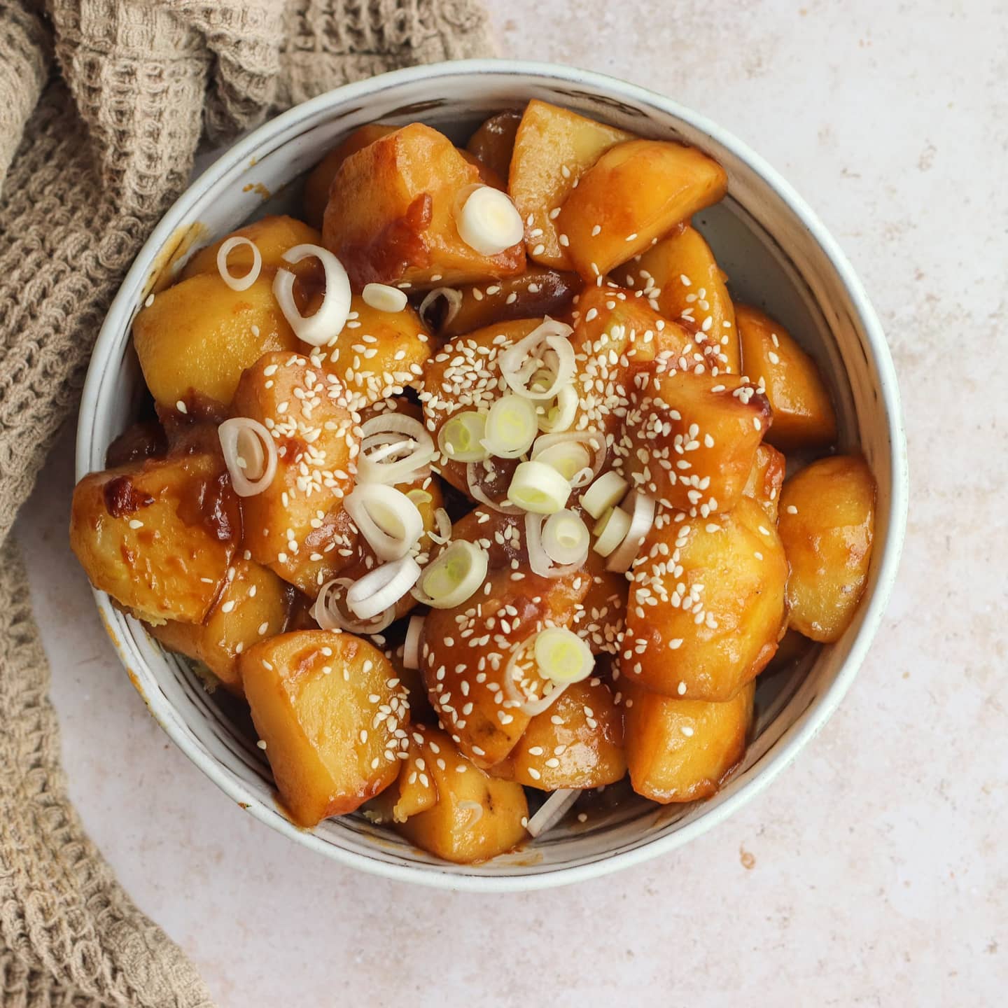 Sticky Garlic Sesame Potatoes