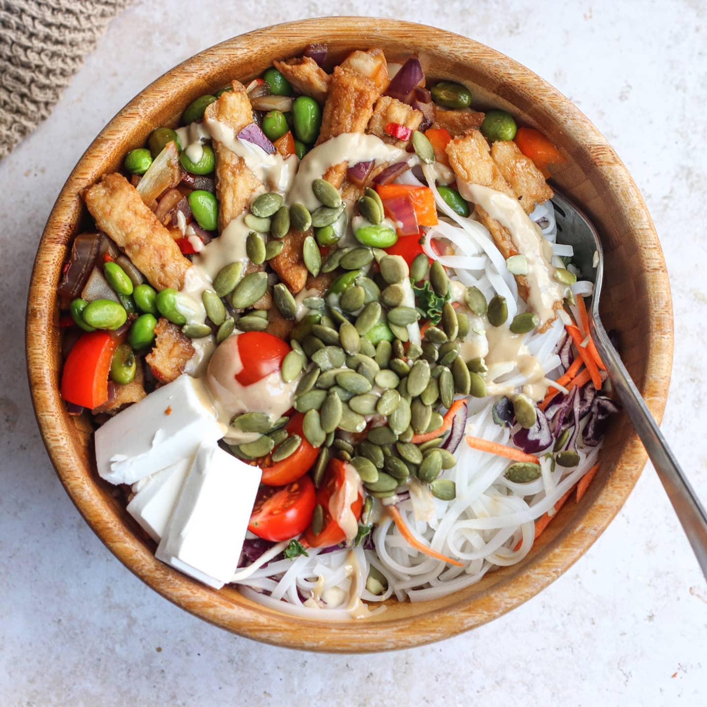 Easy Vegan Chicken Noodle Stir-Fry Bowl