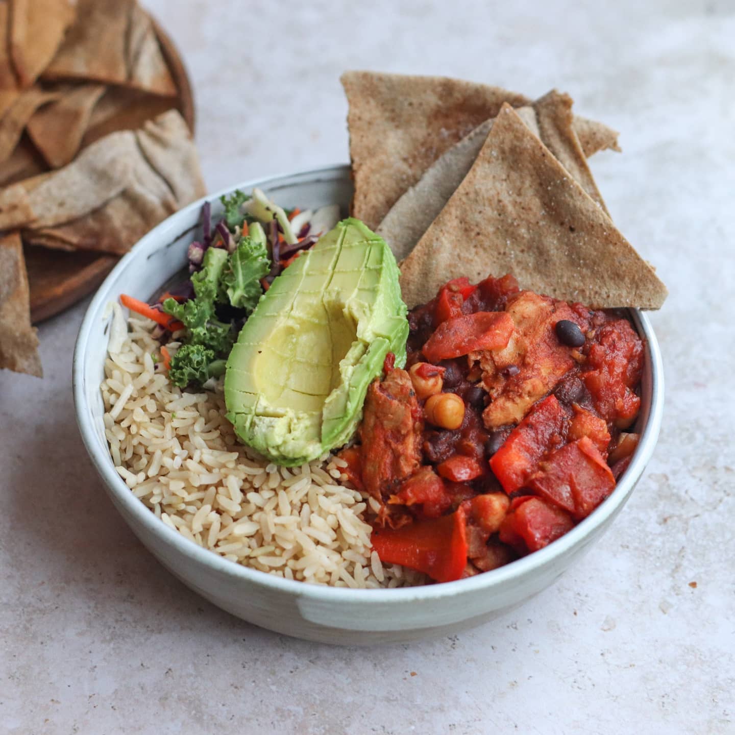 Bbq Oumph! Chilli with Homemade Tortilla Chips
