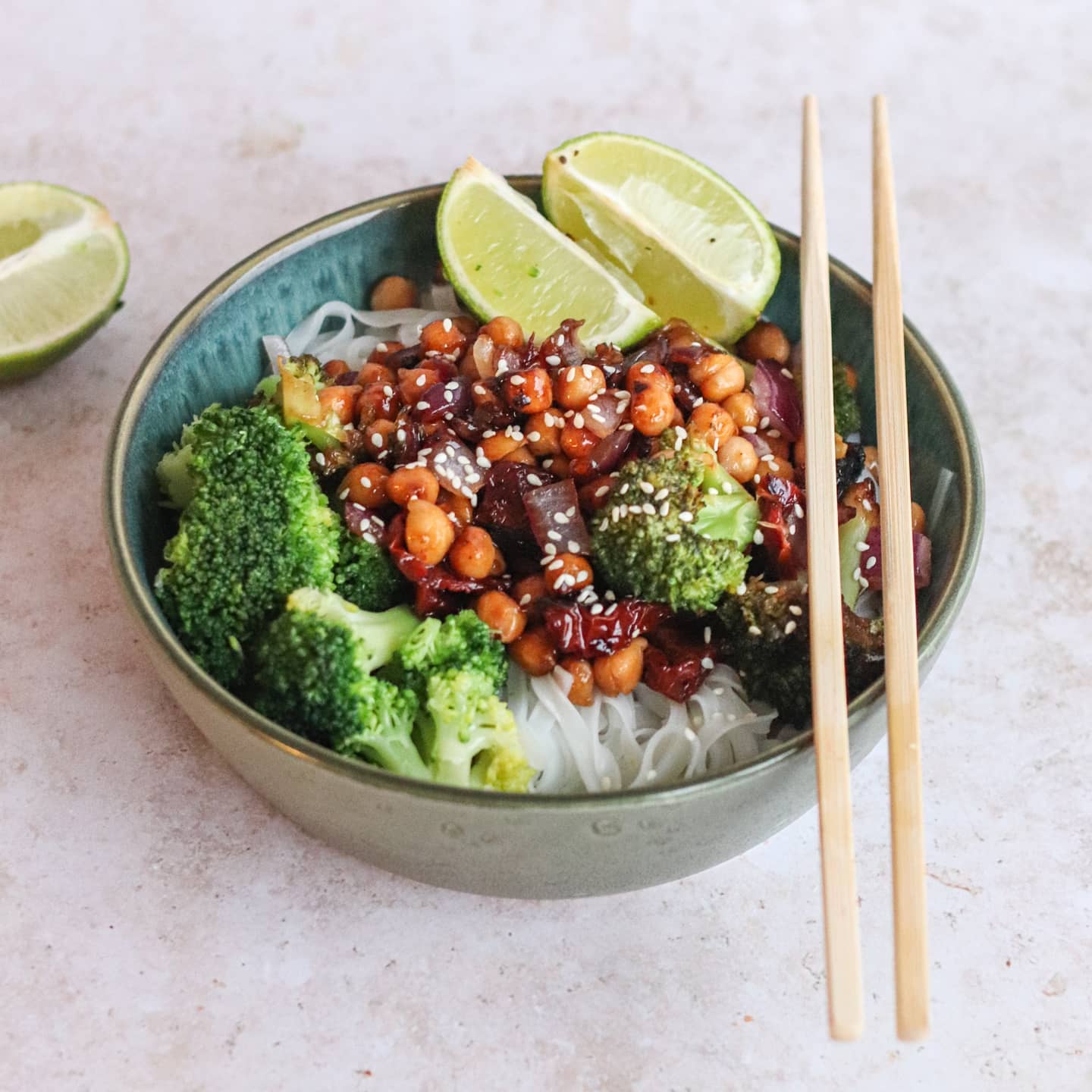 Teriyaki Fried Chickpeas and Veggies with Rice Noodles