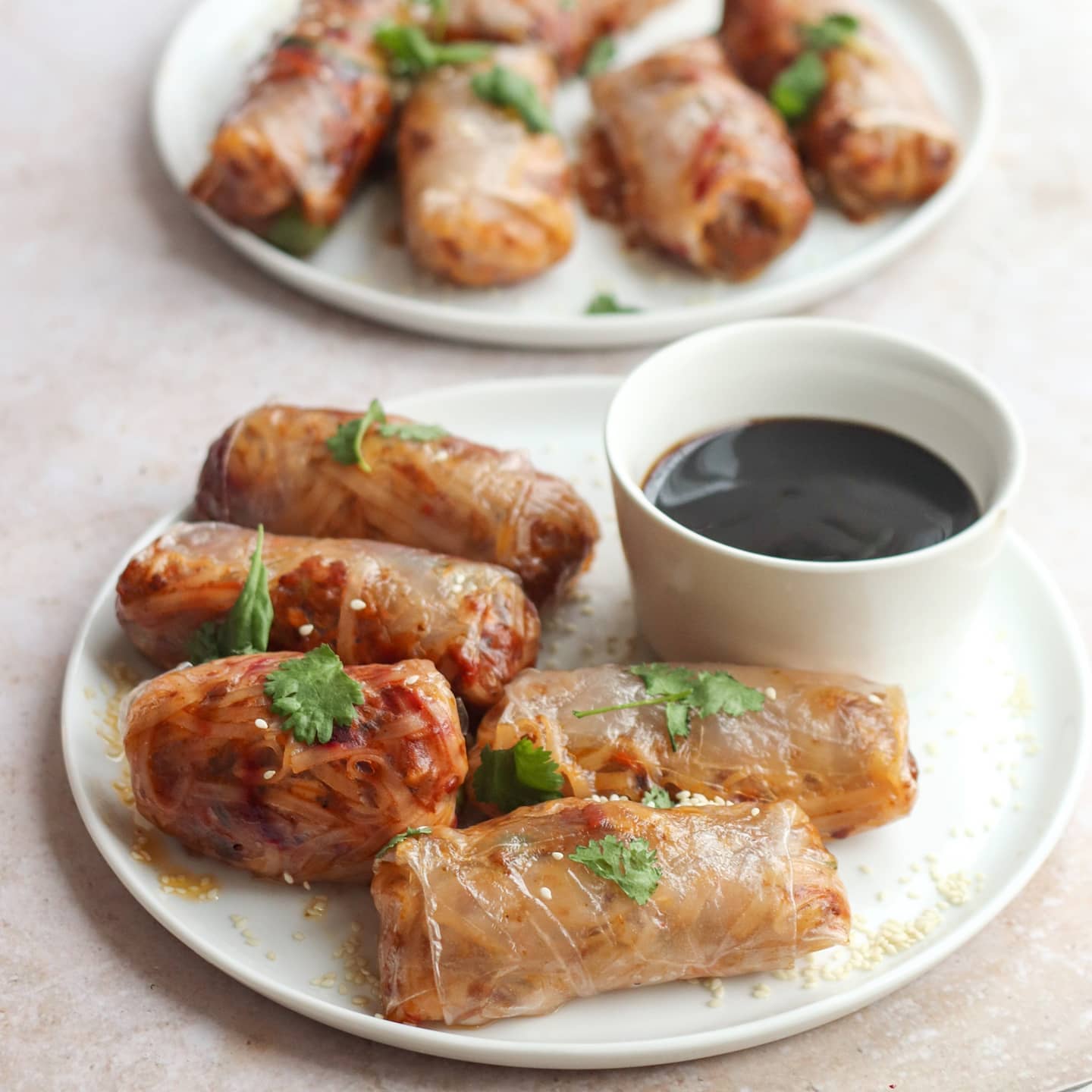 Baked Vegan Spring Rolls with Rice Noodles and Veggies