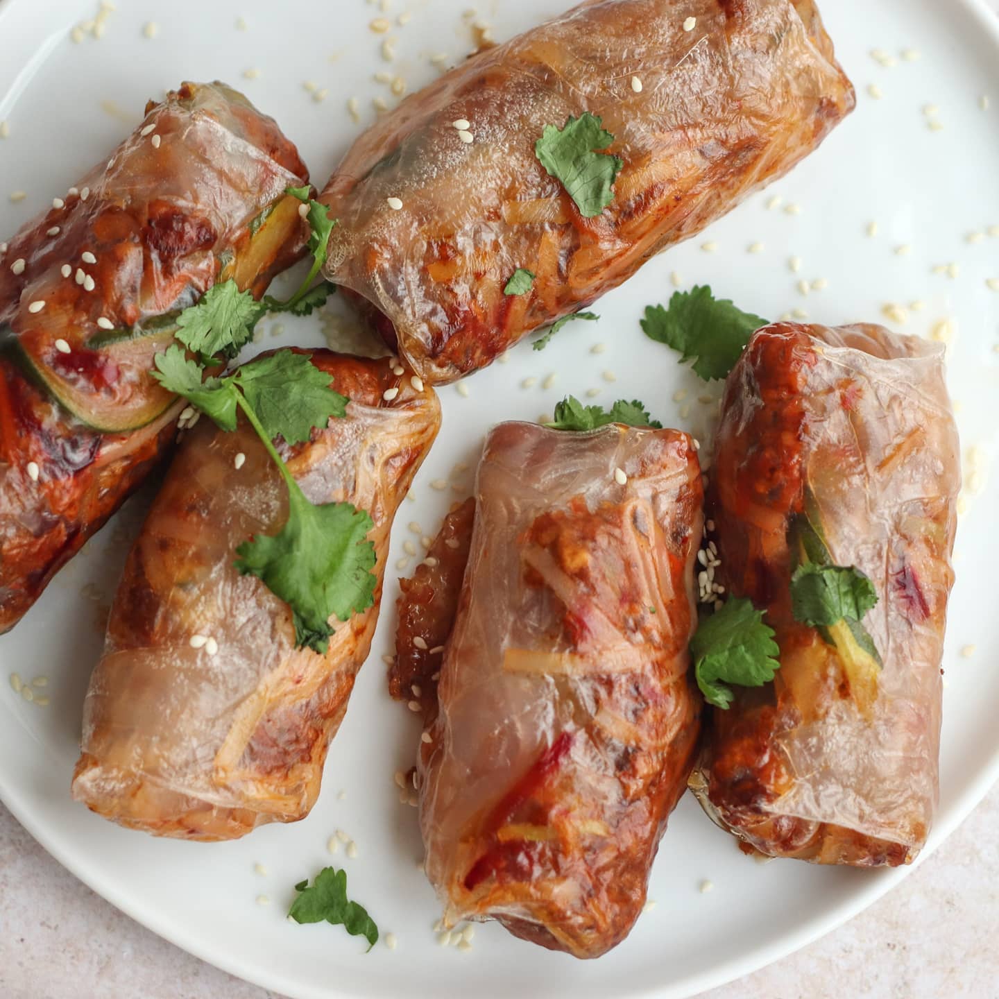 Baked Vegan Spring Rolls with Rice Noodles and Veggies