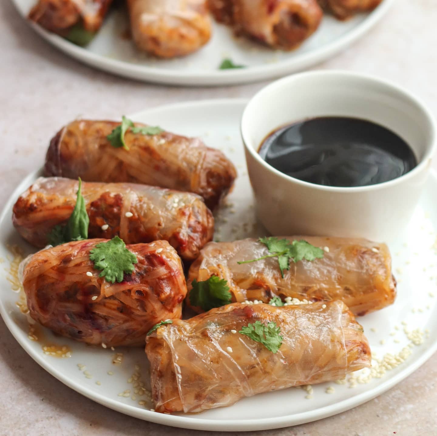 Baked Vegan Spring Rolls with Rice Noodles and Veggies