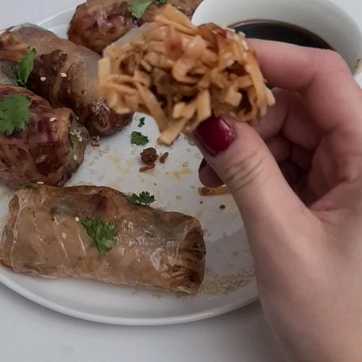 Baked Vegan Spring Rolls with Rice Noodles and Veggies