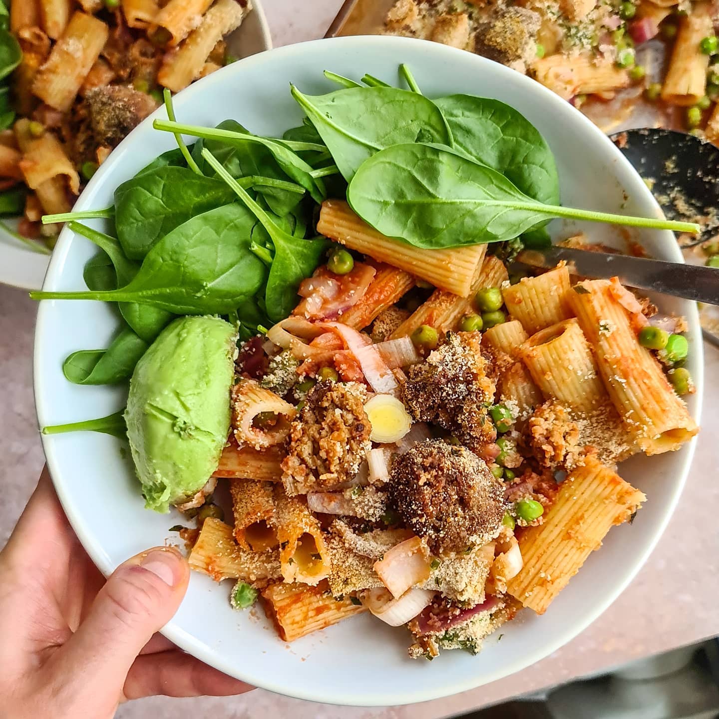 Baked Veggie Pasta with Soya Meatballs