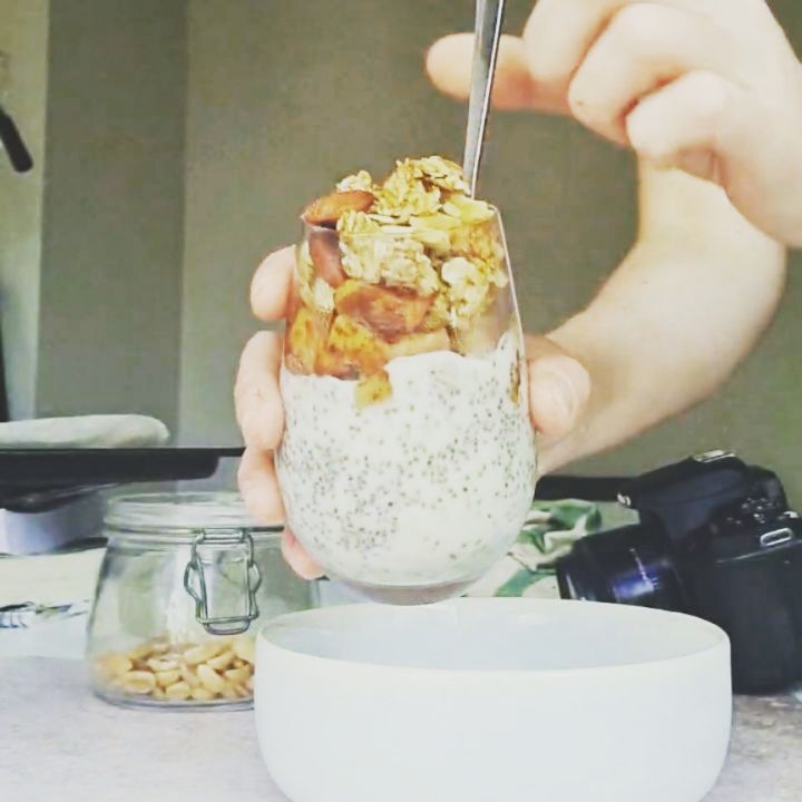 Vanilla Chia Pudding with Cinnamon Fried Apples and Homemade Peanut Butter Granola