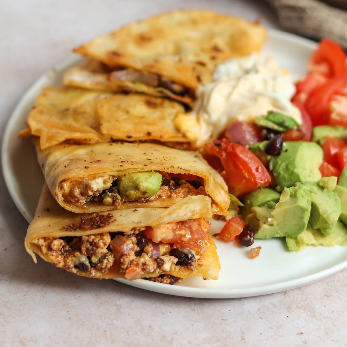 Vegan Quesadillas with Soymince Filling
