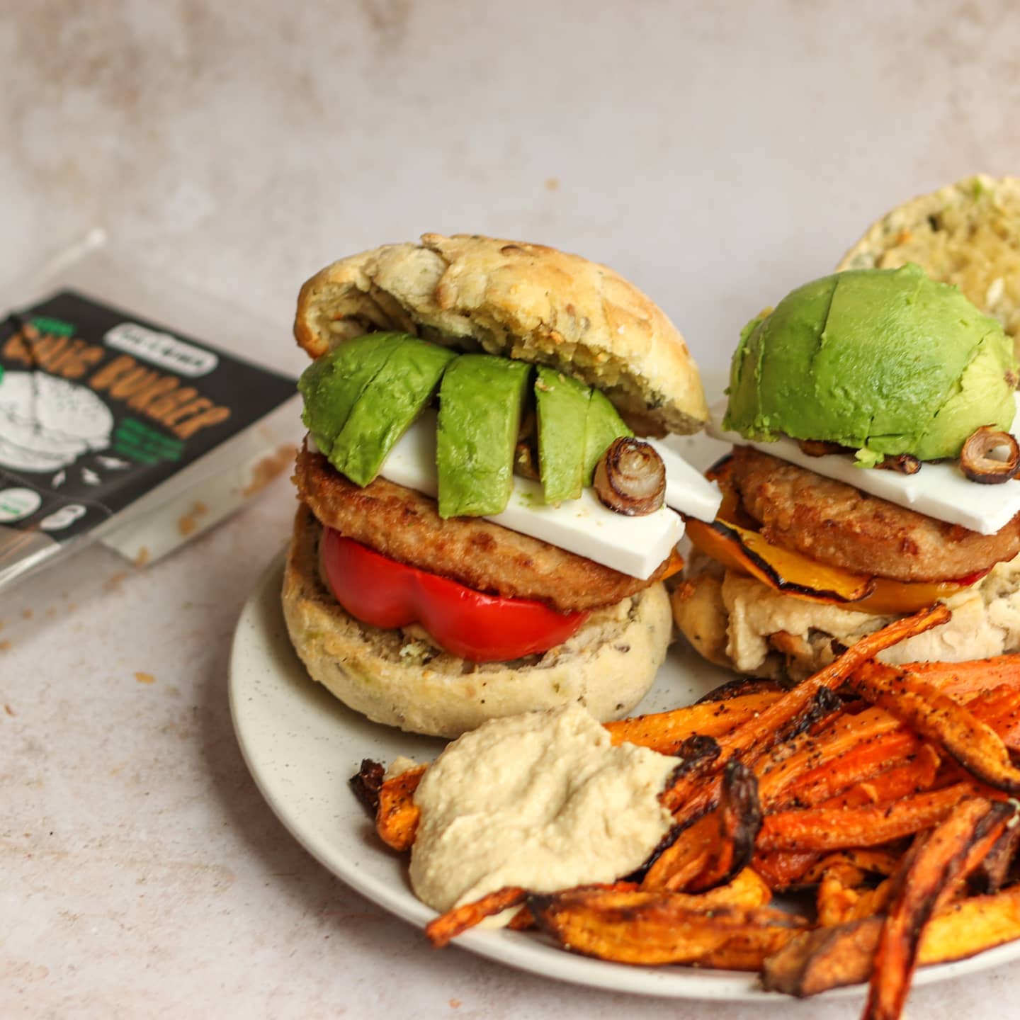 Vegan Chicken Burger with Garlic Buns and Fries
