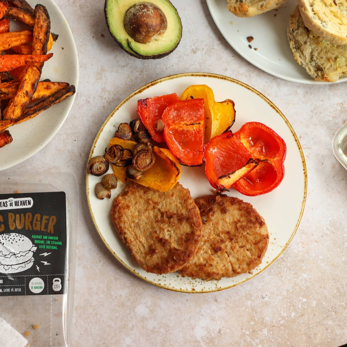 Vegan Chicken Burger with Garlic Buns and Fries