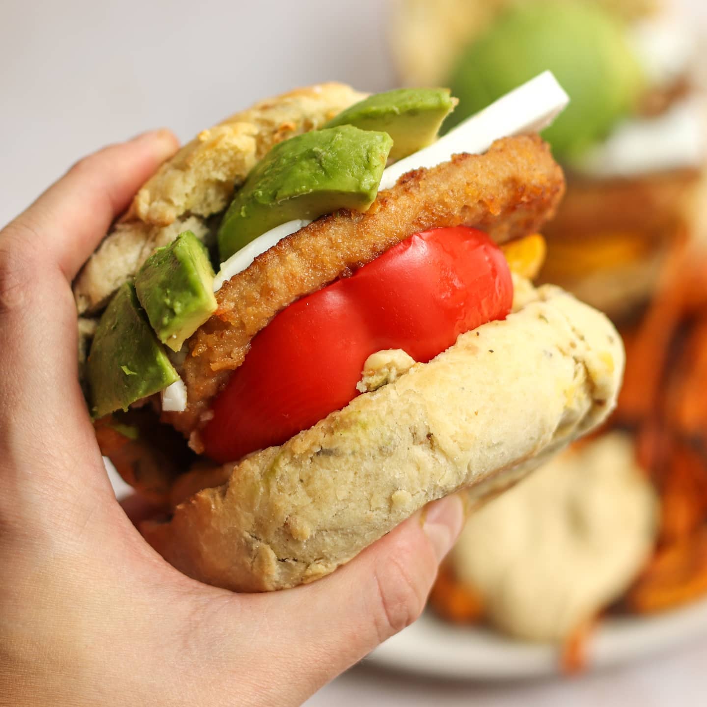 Vegan Chicken Burger with Garlic Buns and Fries