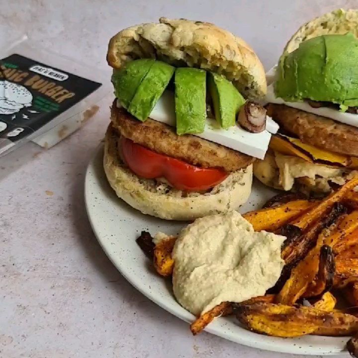 Vegan Chicken Burger with Garlic Buns and Fries