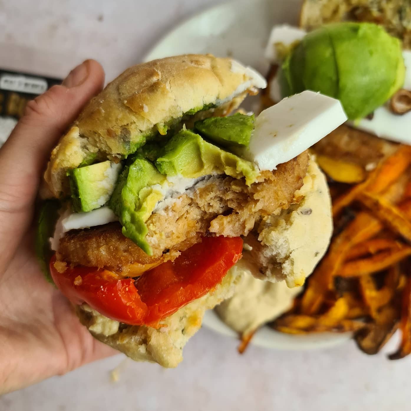 Vegan Chicken Burger with Garlic Buns and Fries