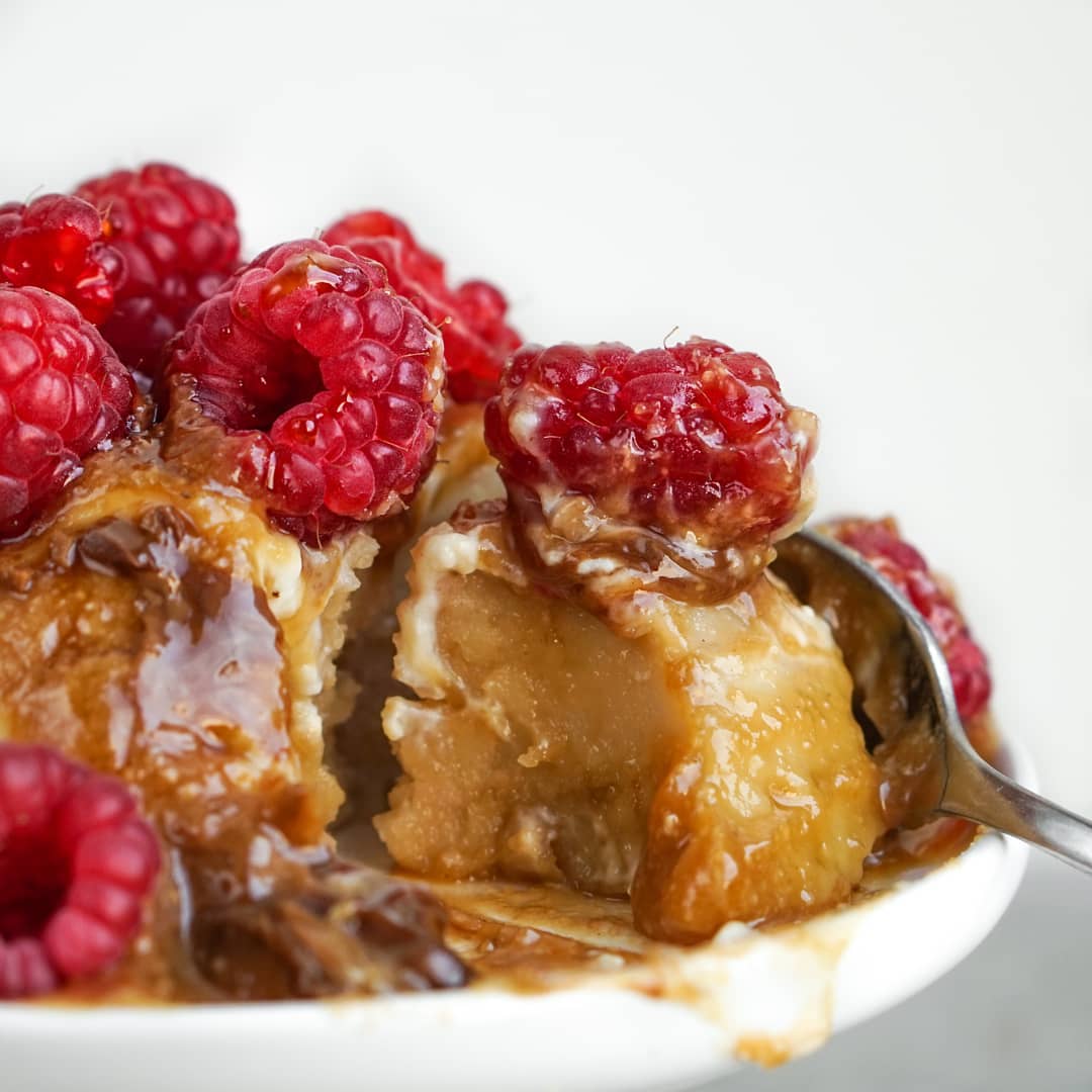 Lemon Mug Cake with Peanut Caramel Sauce