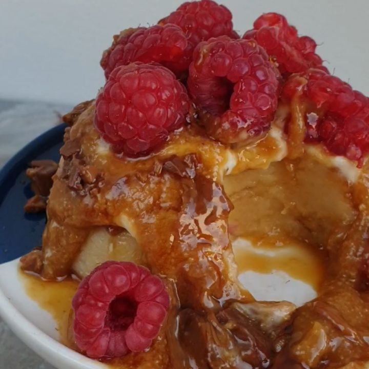 Lemon Mug Cake with Peanut Caramel Sauce