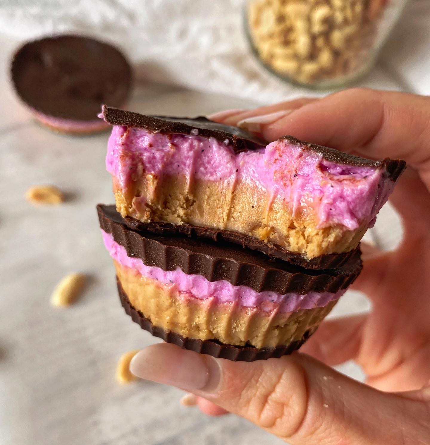 Peanut Butter Pitaya Chocolate Dessert Cups