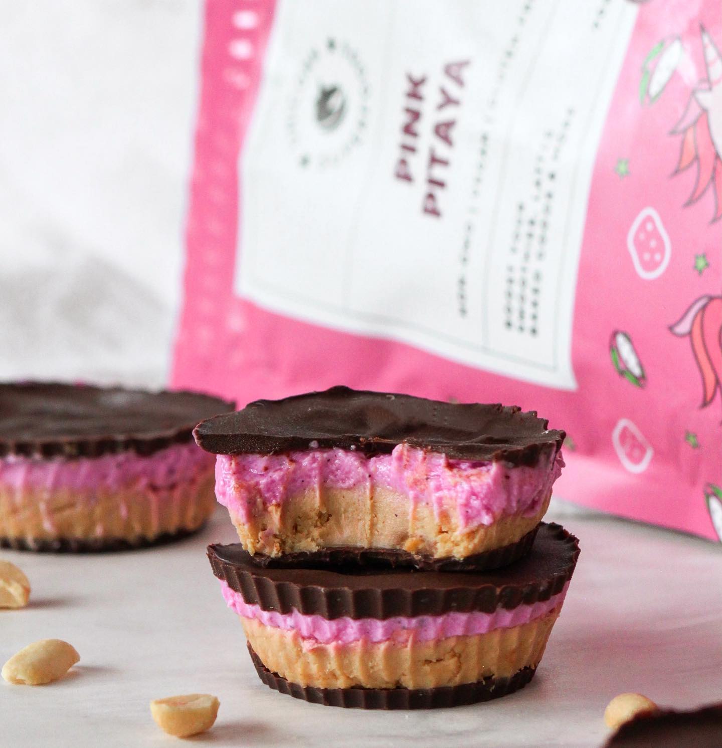 Peanut Butter Pitaya Chocolate Dessert Cups