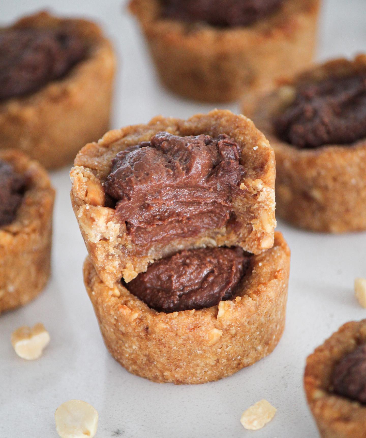 Peanut Butter Ganache Cups with Chocolate and Peanut Butter Cookie Base