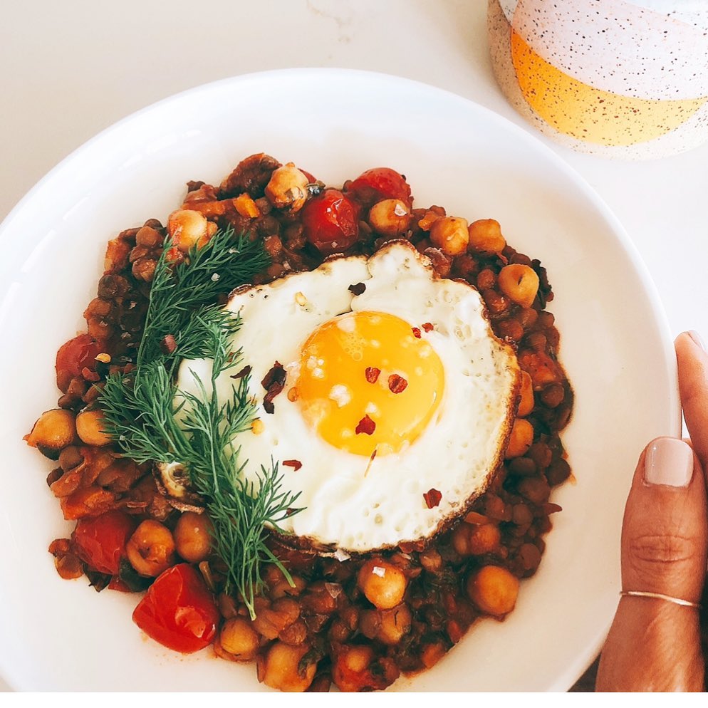 Chickpea Stew with Fried Egg and Herbs