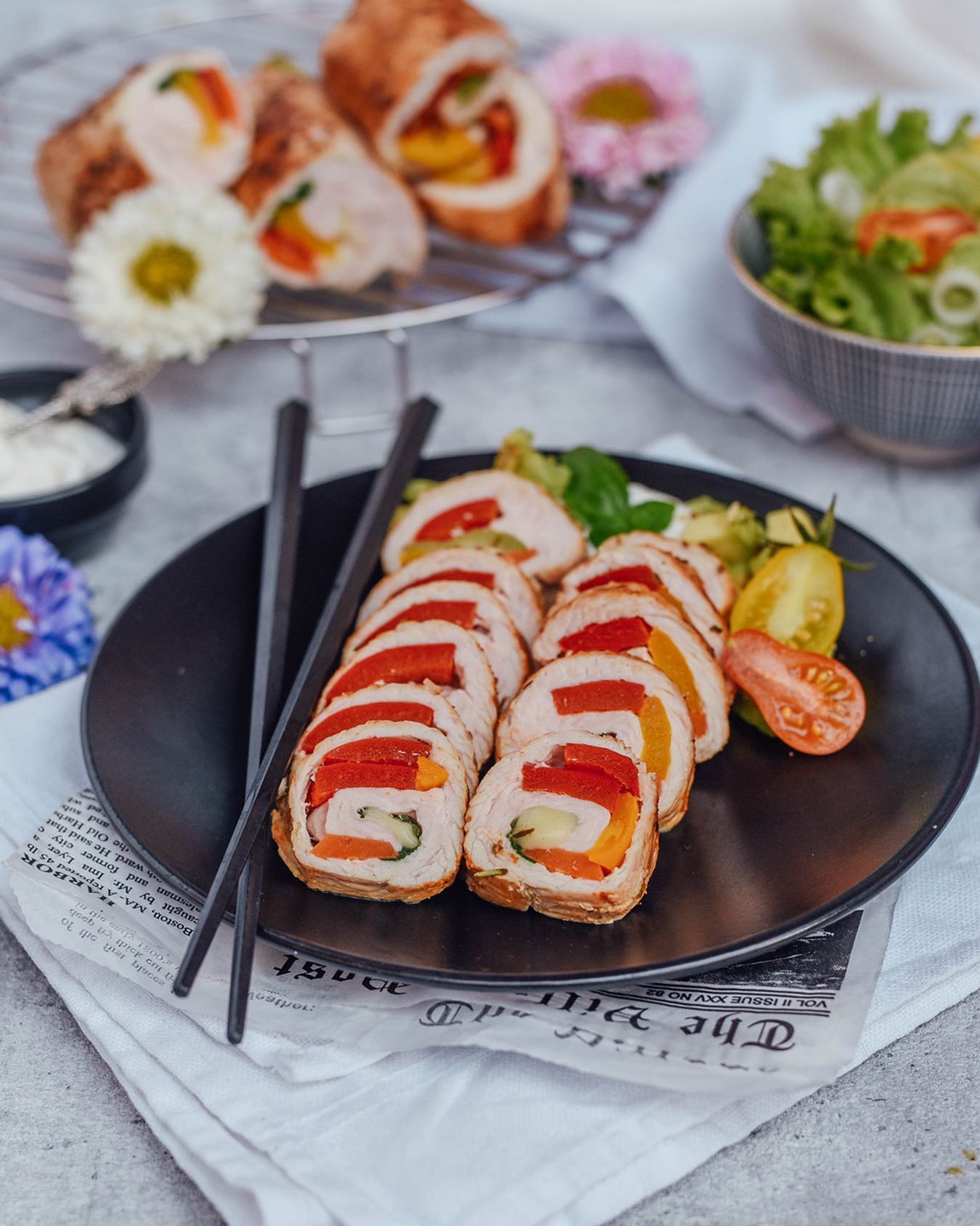 Stuffed Turkey Rolls with Peppers and Cheese