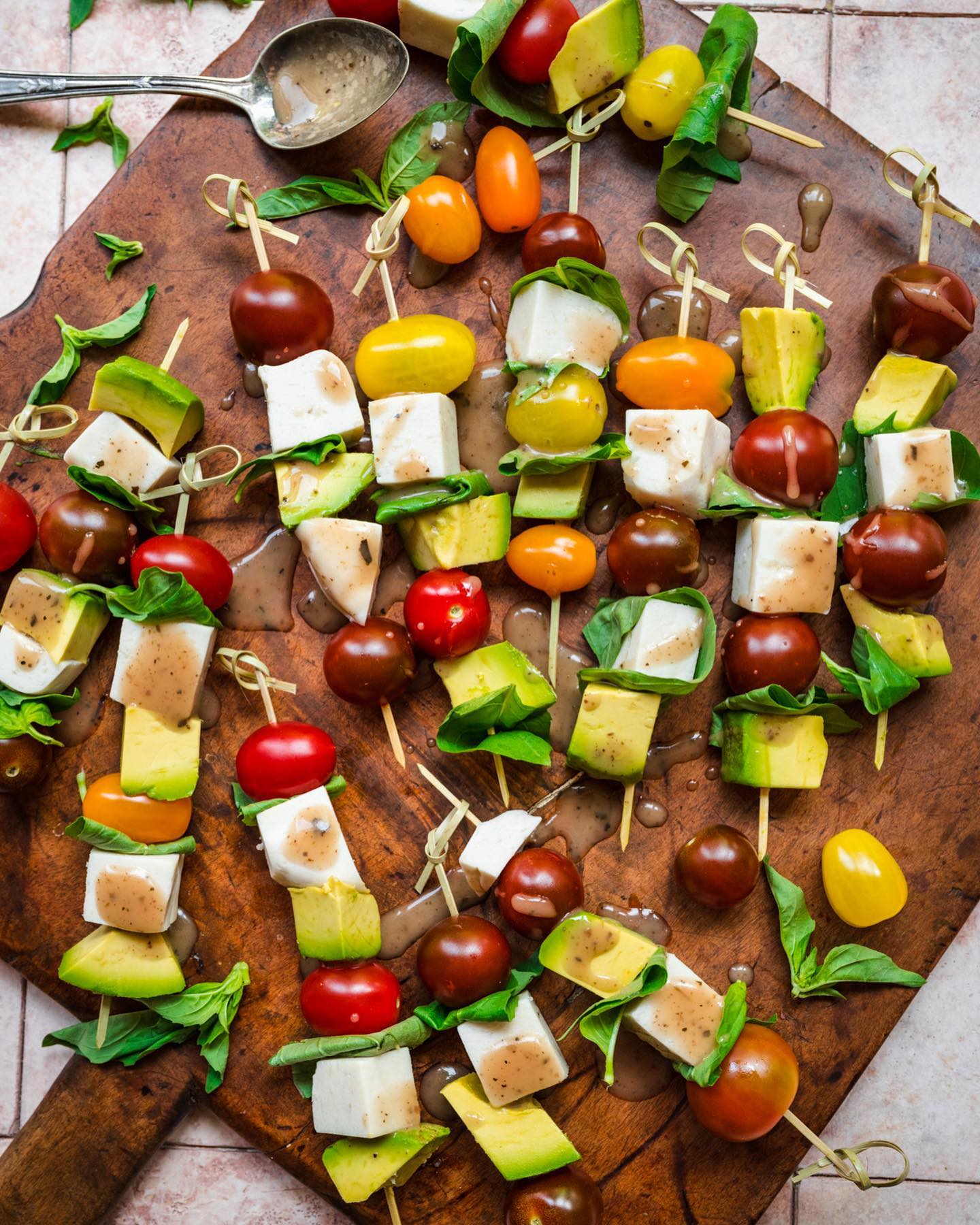 Avocado Caprese Skewers with Balsamic Vinaigrette
