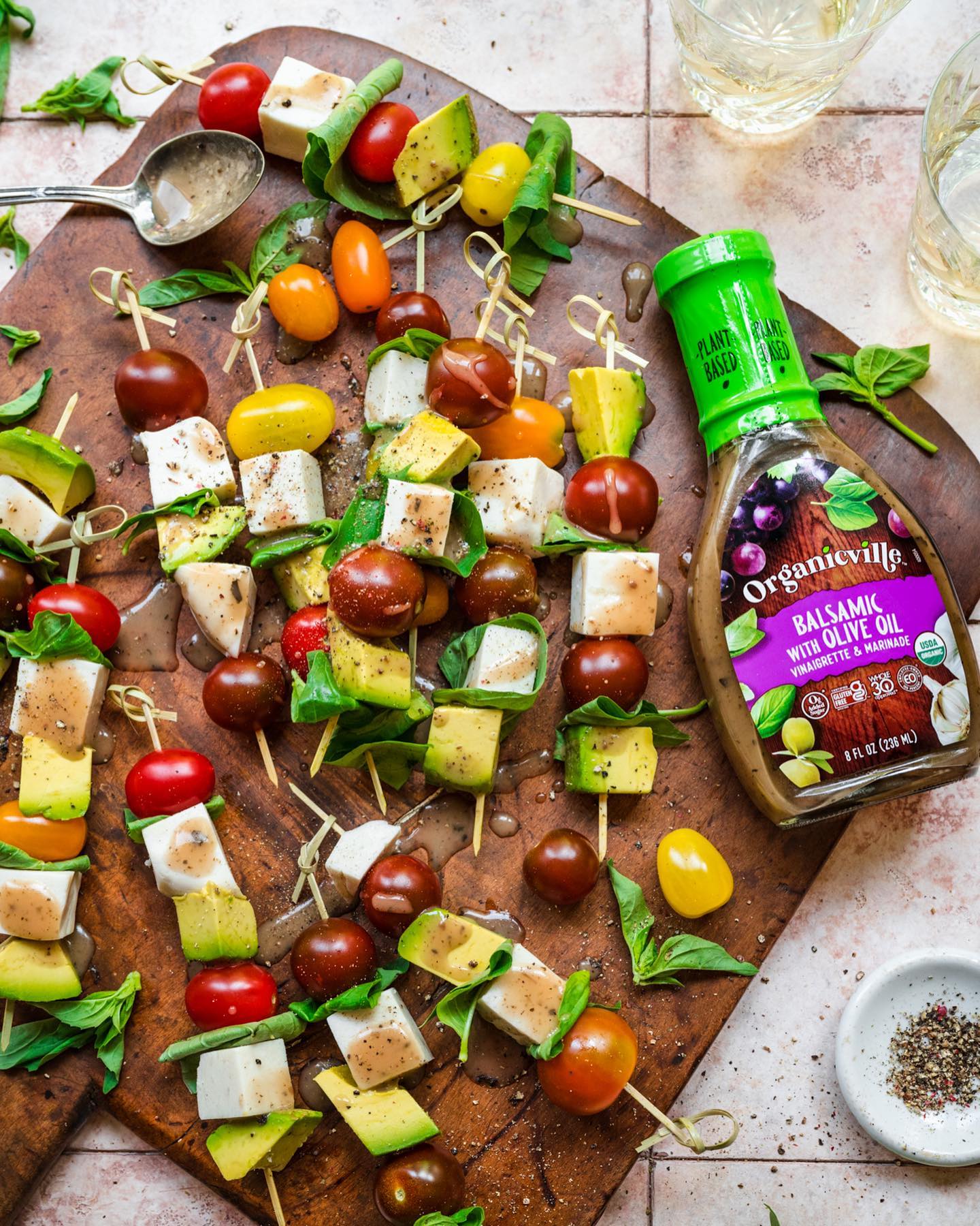 Avocado Caprese Skewers with Balsamic Vinaigrette