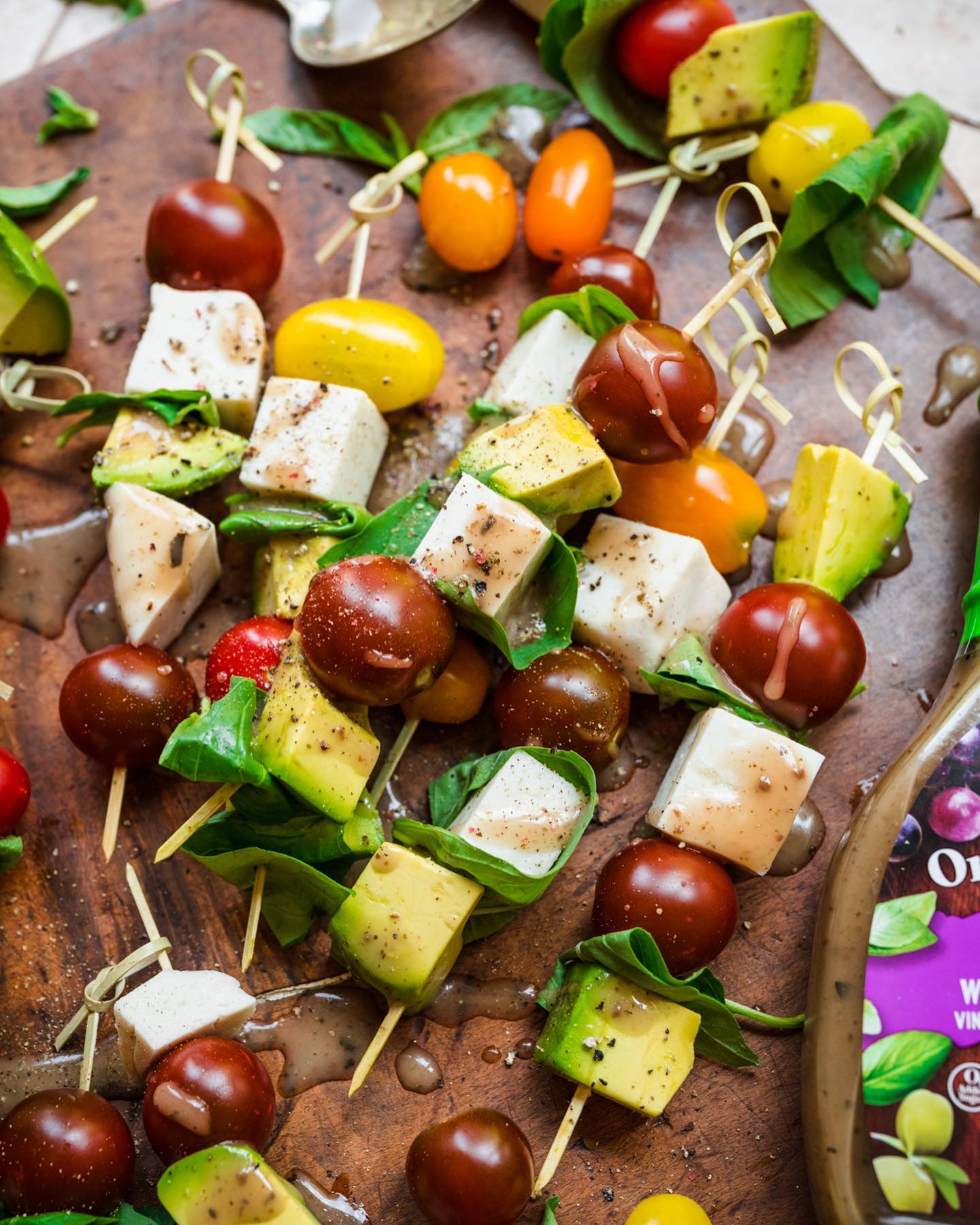 Avocado Caprese Skewers with Balsamic Vinaigrette