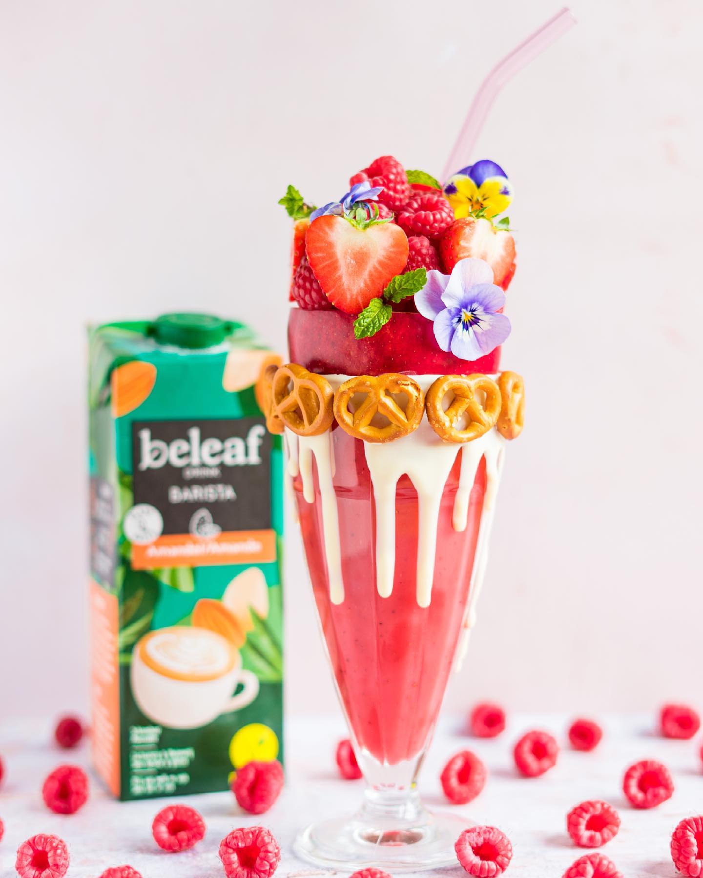 Healthy Pink Freakshake with Almond Milk