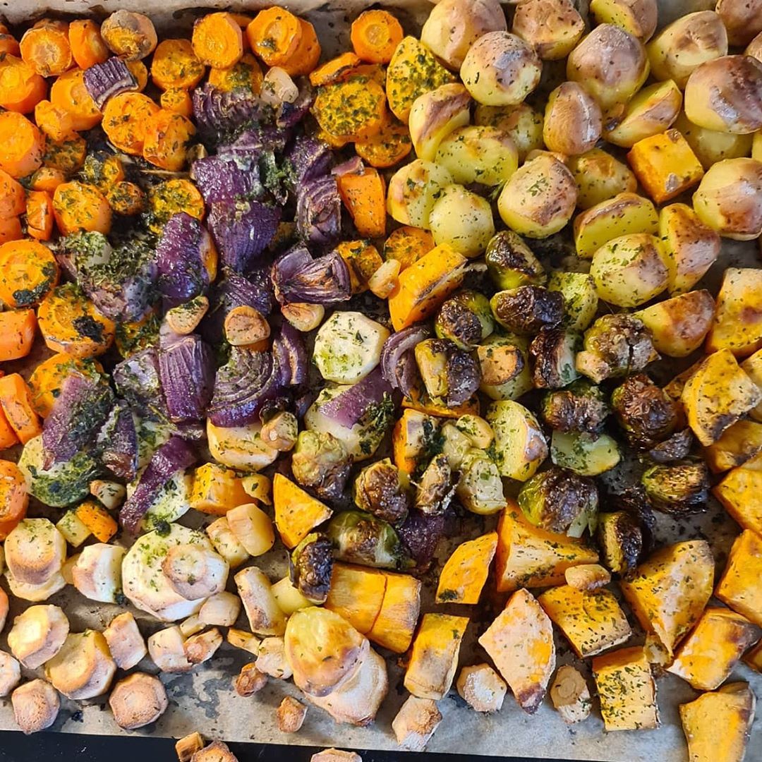 Roasted Mixed Vegetables with Simple Hummus
