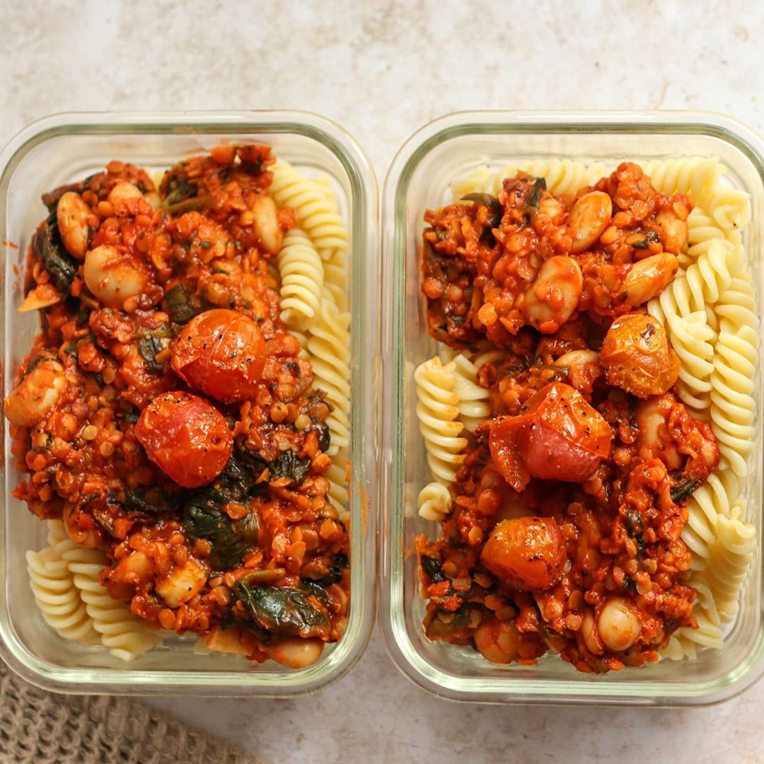 White Bean Lentil Bolognese with Roasted Tomatoes