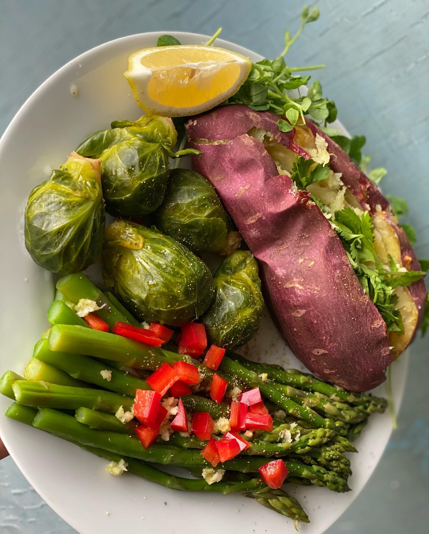 Baked Japanese Sweet Potato with Steamed Vegetables