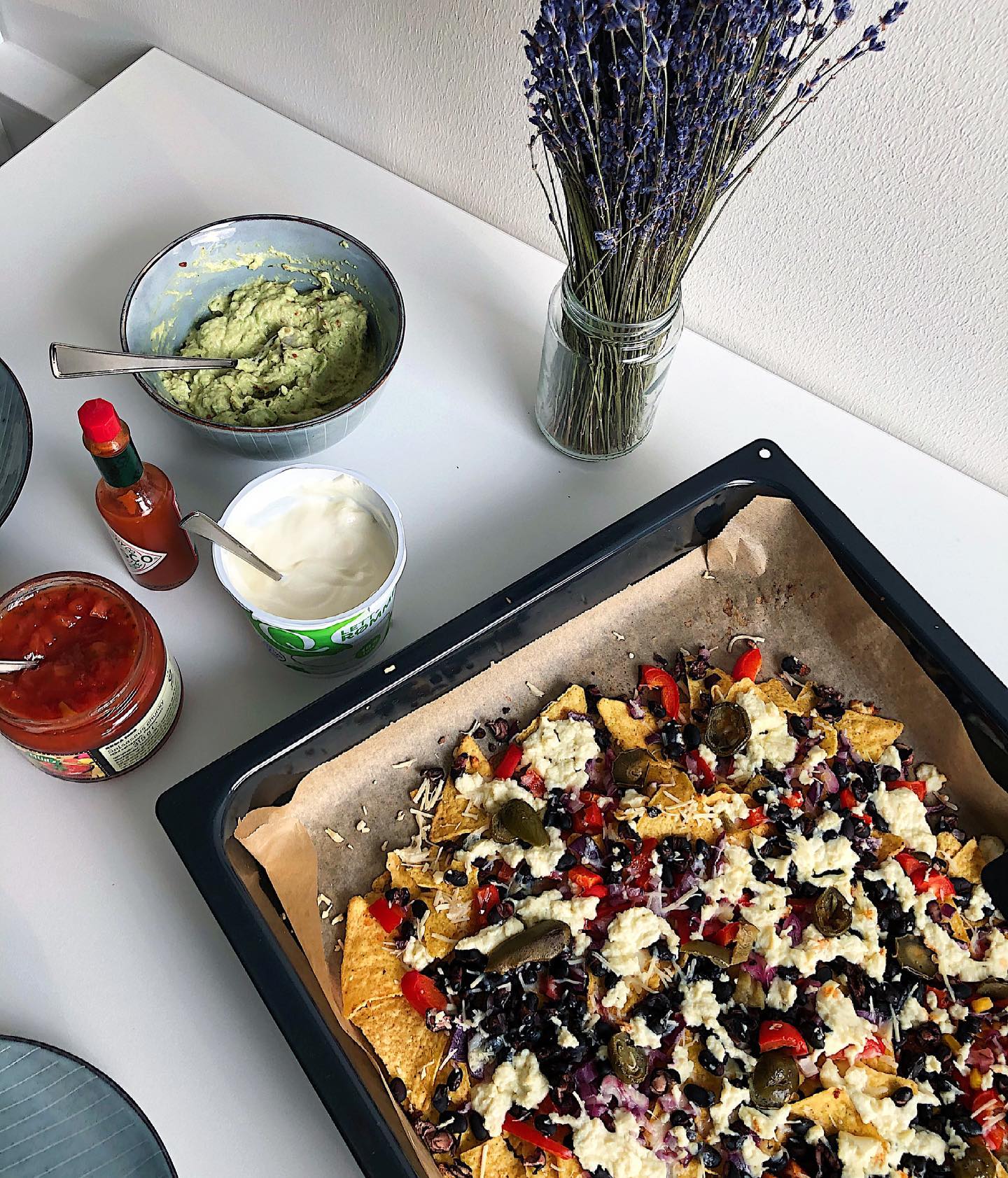 Loaded Veg Nachos with Black Beans and Feta Cheese