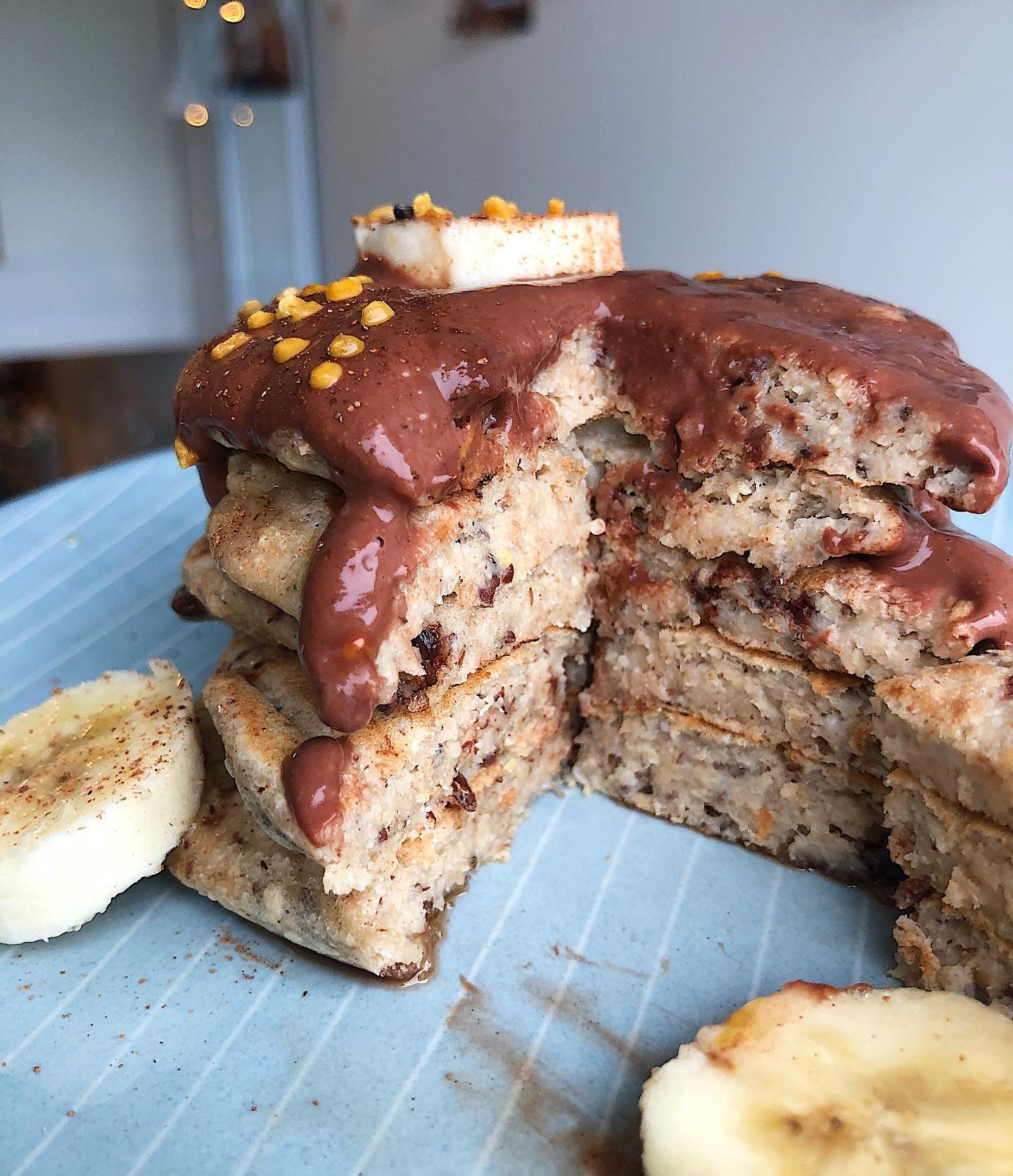 Vegan Oat Pancakes with Chocolate Cream