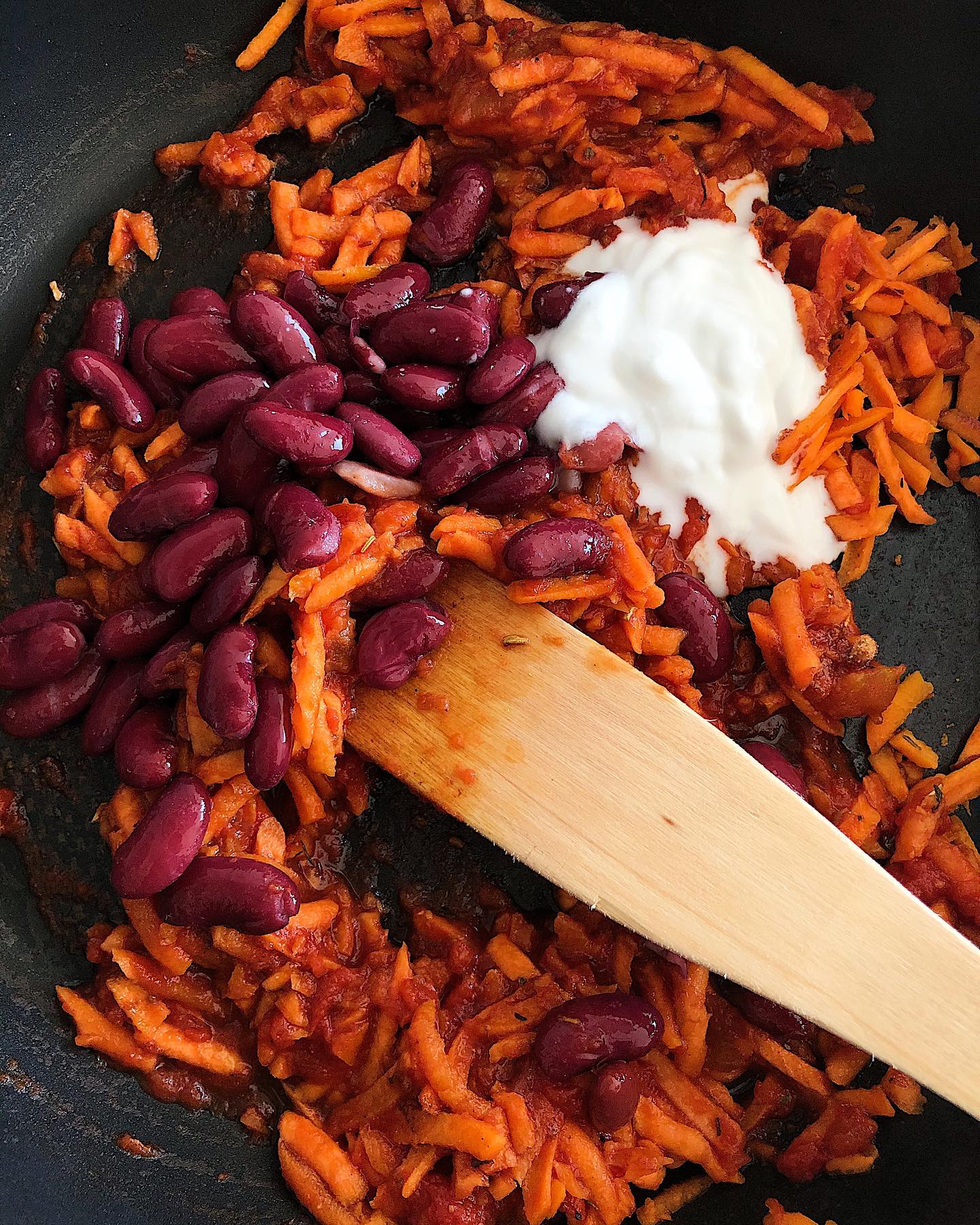 Flavorful Vegan Burrito Filling with Grated Sweet Potato and Kidney Beans