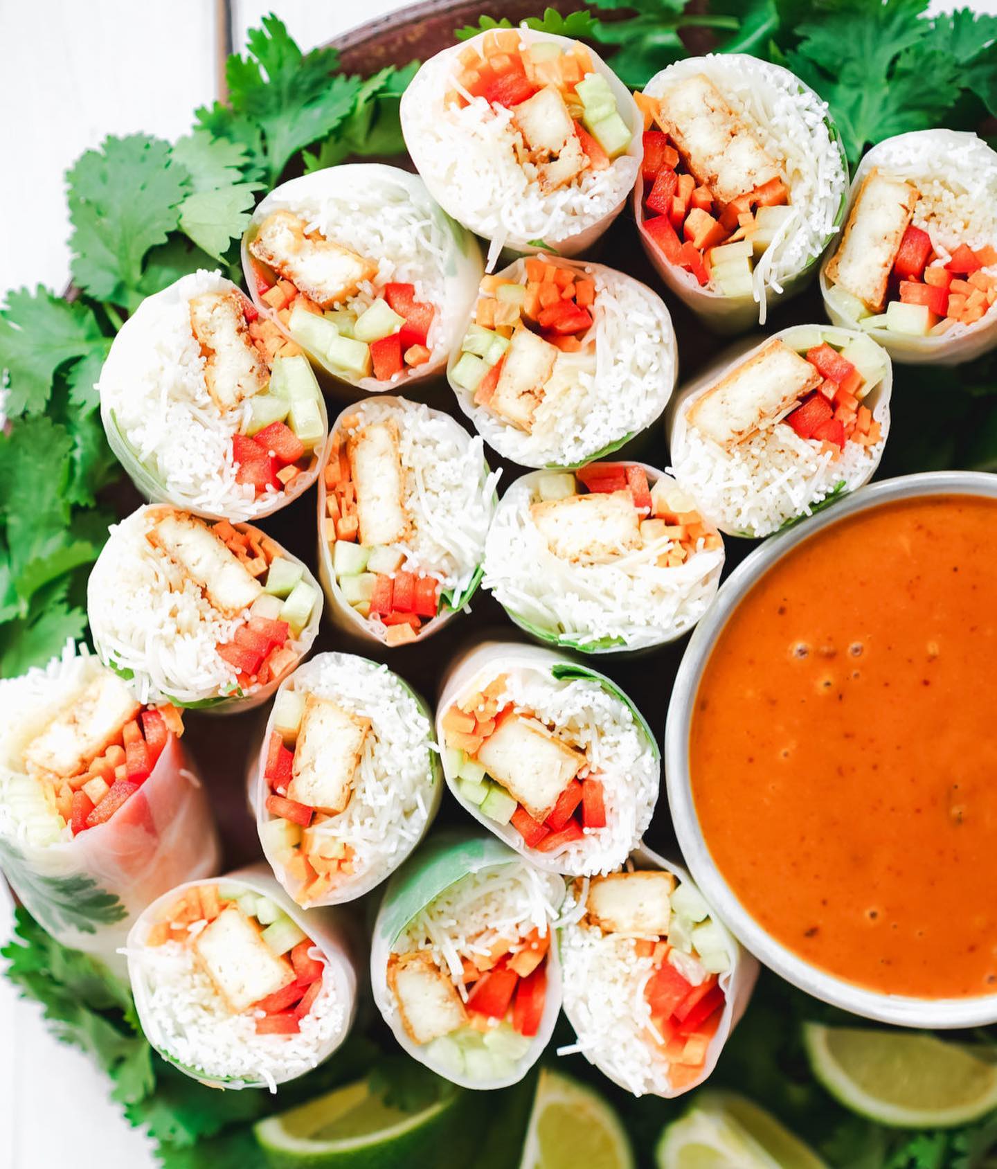 Vietnamese-Inspired Vegan Summer Rolls with Harissa Peanut Butter Dipping Sauce