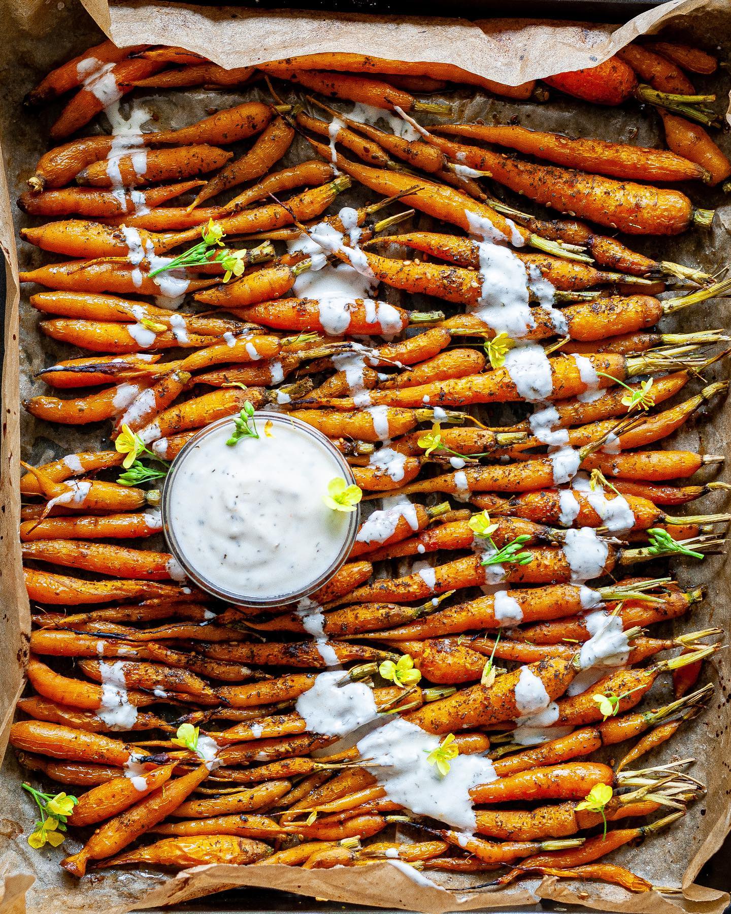 Glazed Baby Carrots with Herb Yoghurt Sauce