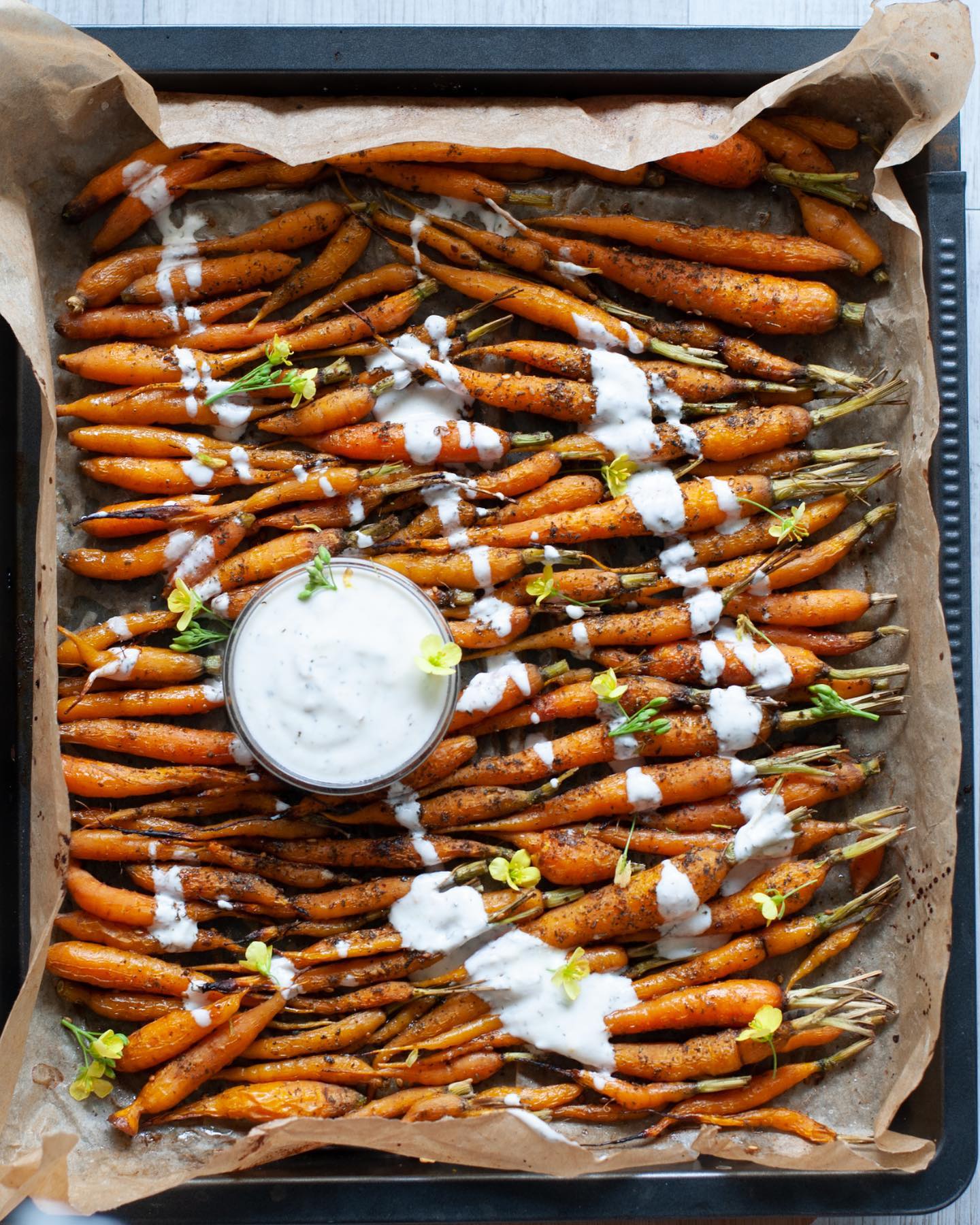 Glazed Baby Carrots with Herb Yoghurt Sauce