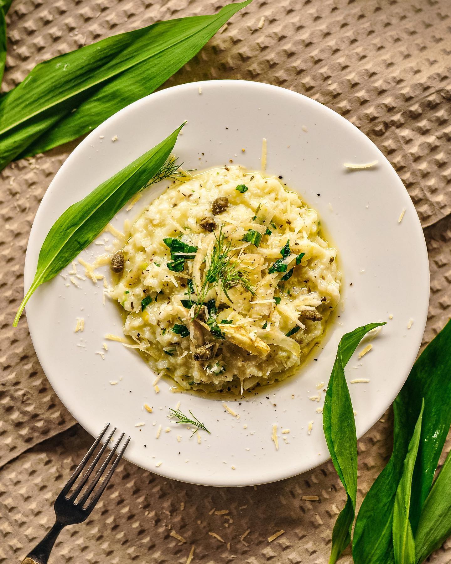 Wild Garlic Risotto with Roasted Garlic and Fennel