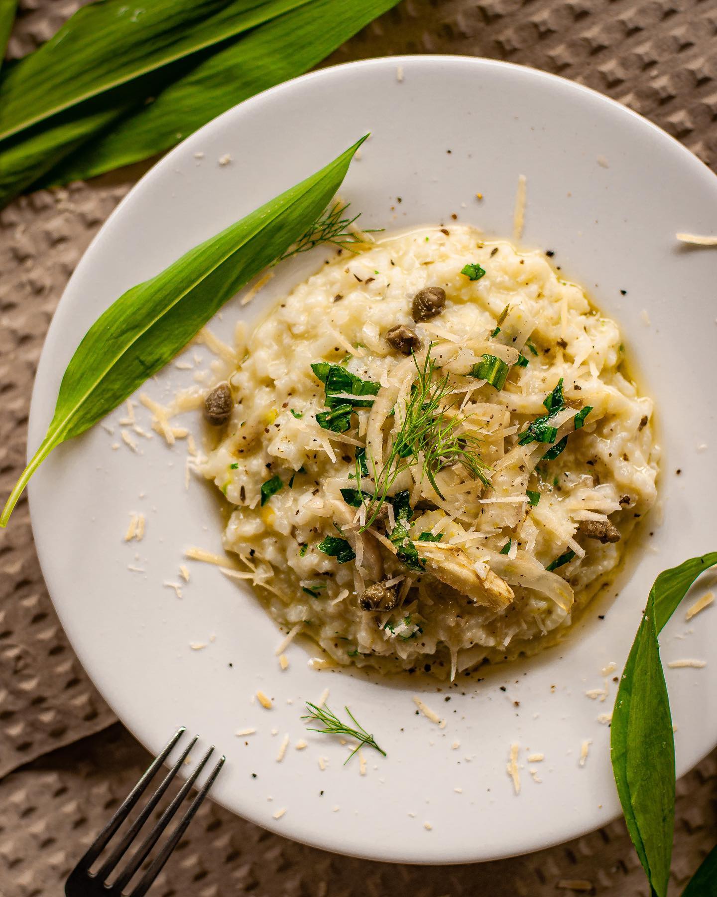 Wild Garlic Risotto with Roasted Garlic and Fennel