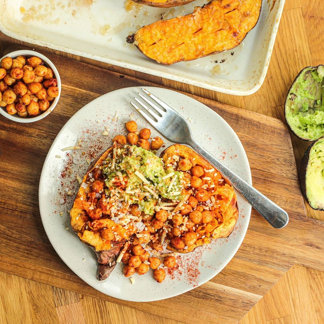 Baked Sweet Potato Taco Bowl with Guacamole