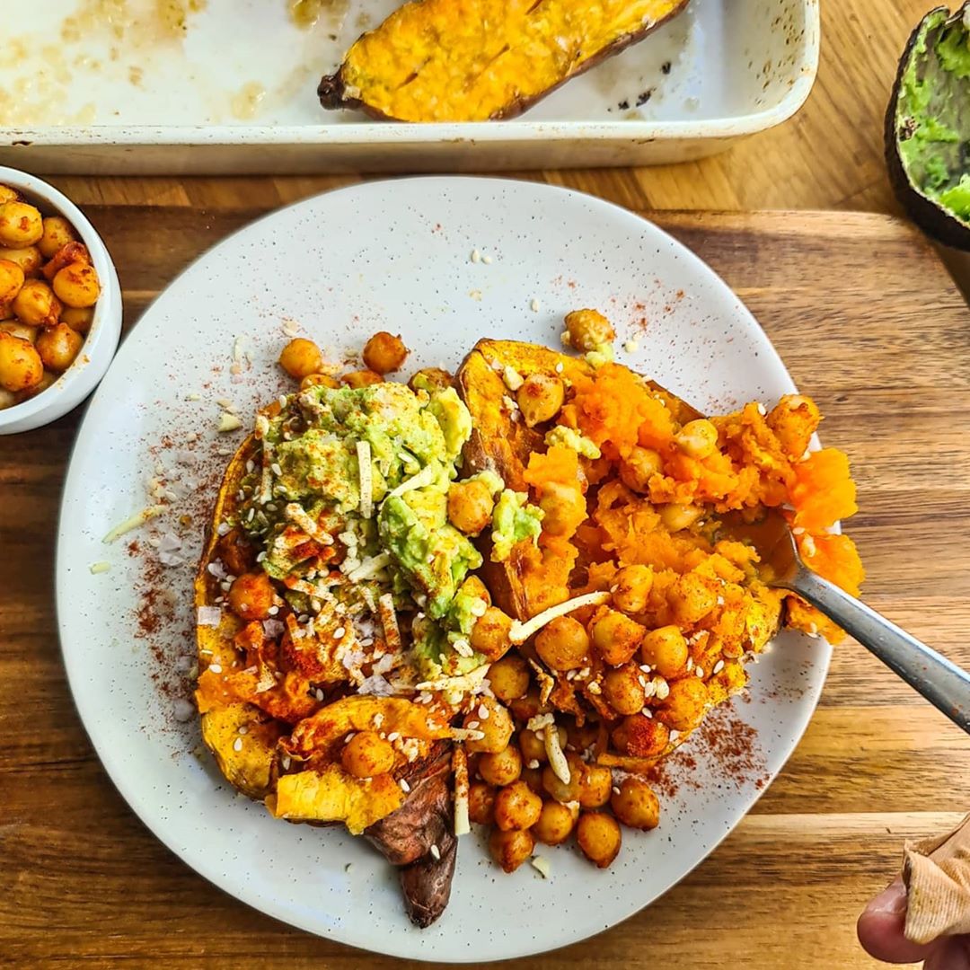 Baked Sweet Potato Taco Bowl with Guacamole