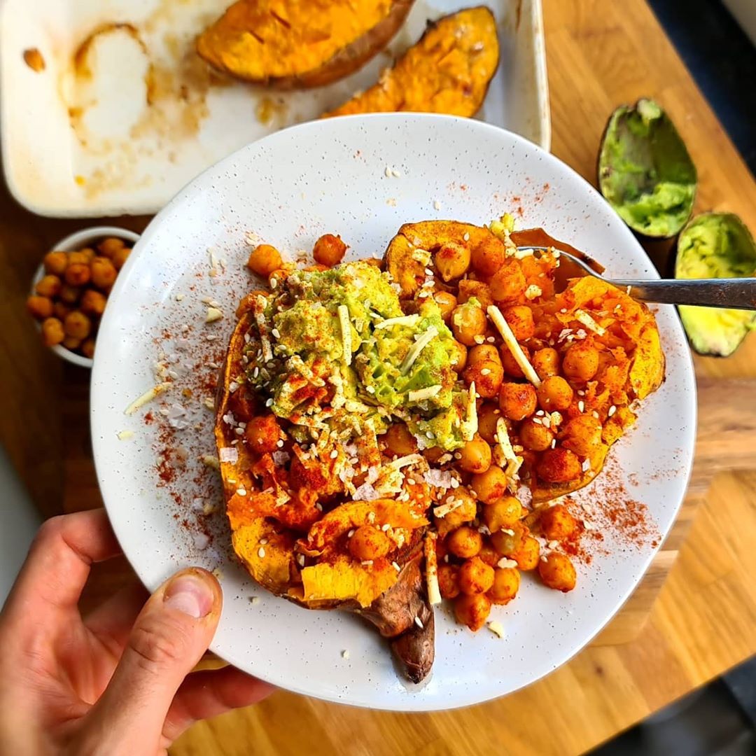 Baked Sweet Potato Taco Bowl with Guacamole