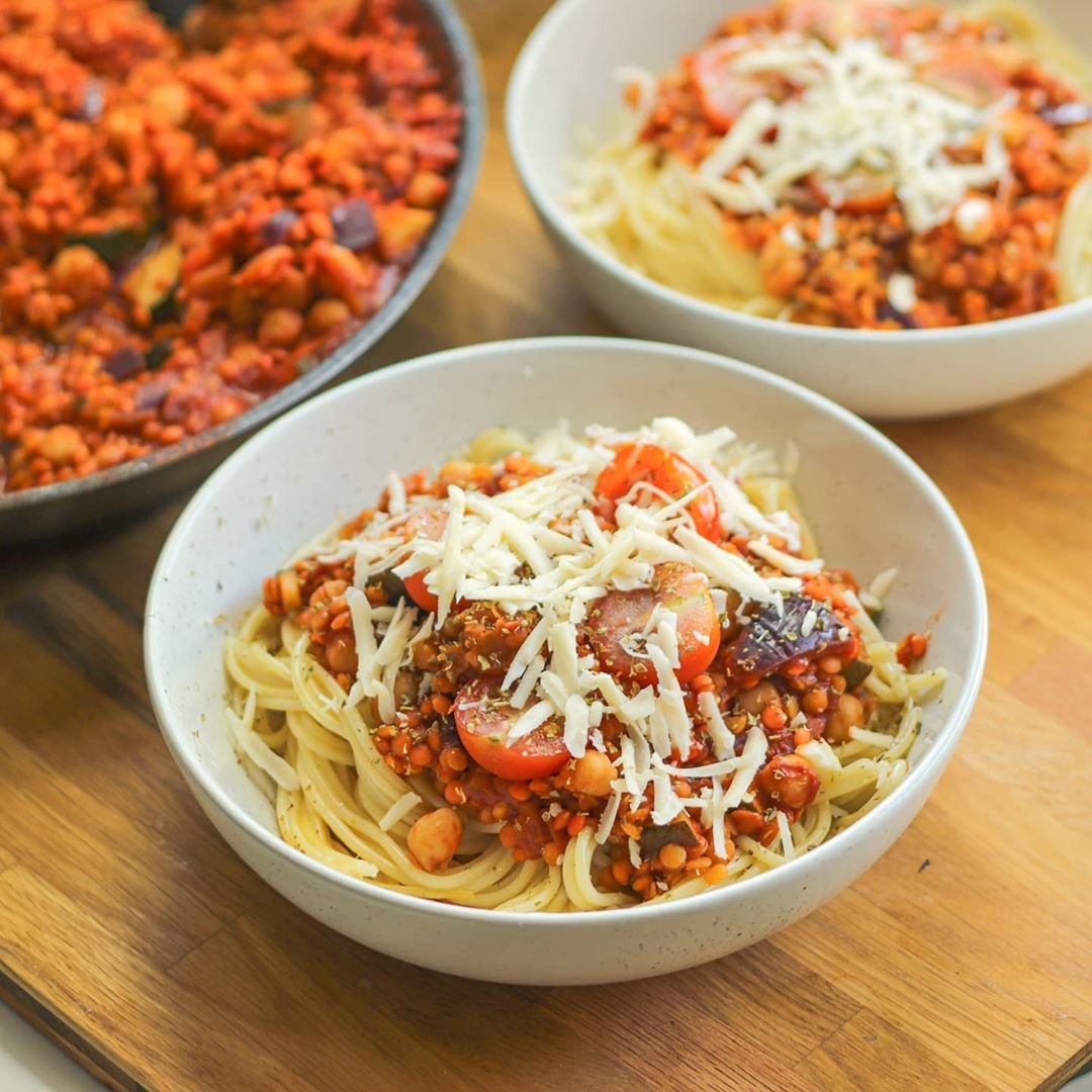 Vegan Red Lentil Bolognese with Spaghetti