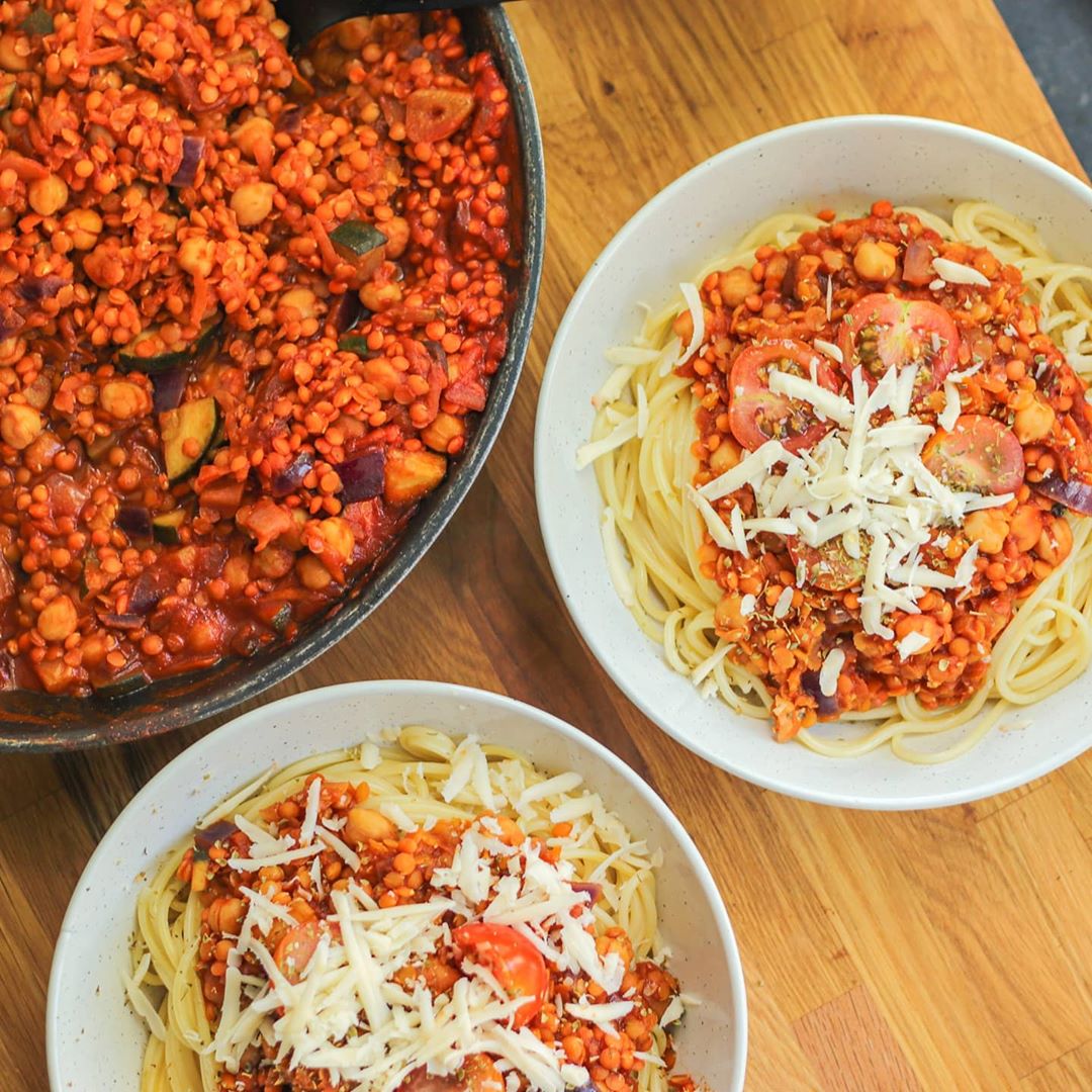 Vegan Red Lentil Bolognese with Spaghetti
