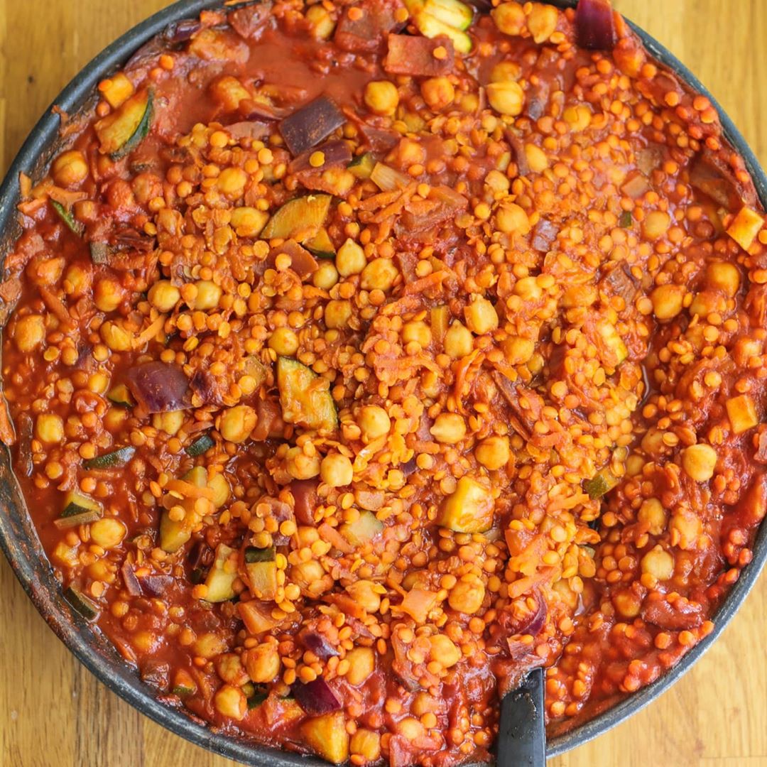 Vegan Red Lentil Bolognese with Spaghetti