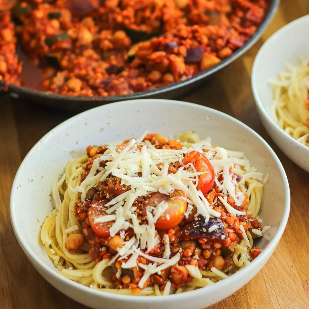 Vegan Red Lentil Bolognese with Spaghetti