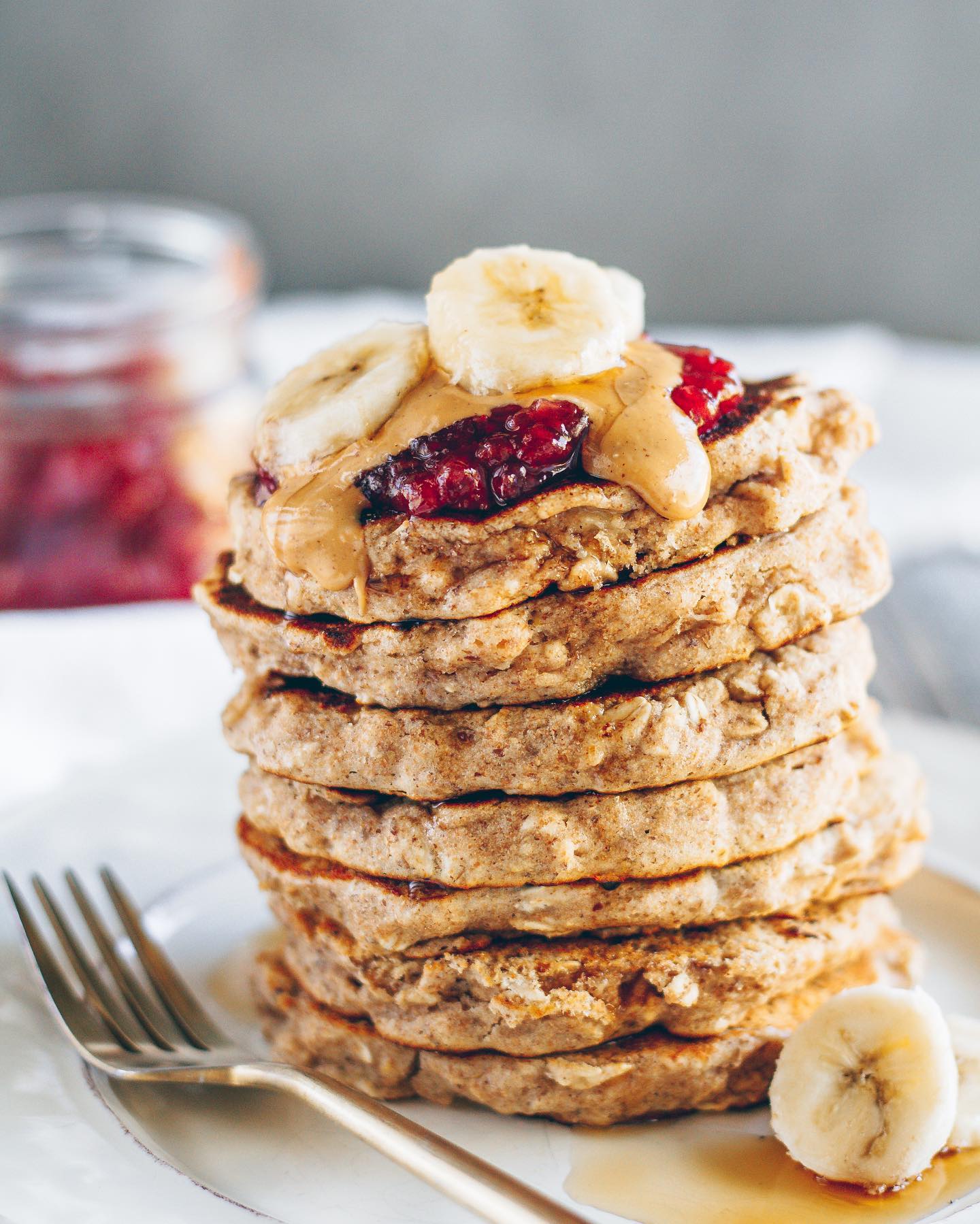 Peanut Butter and Jelly Banana Pancakes