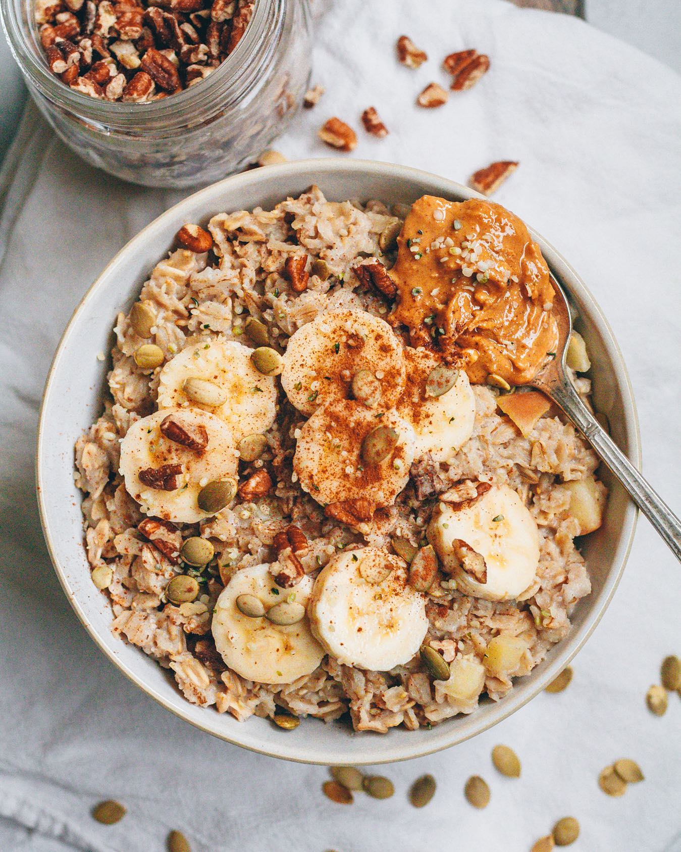 Creamy Oatmeal Bowl with Nutty Toppings