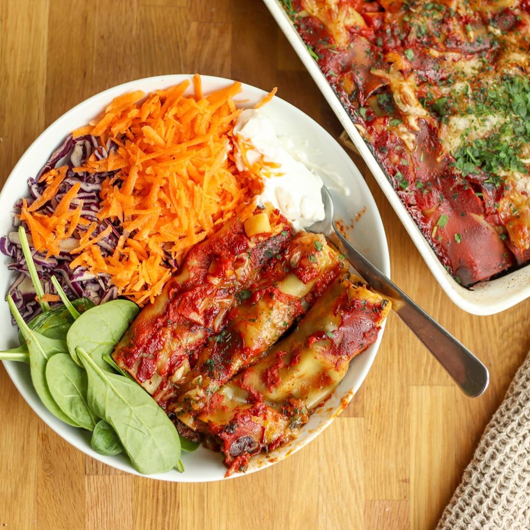Vegan Spinach Soy Mince Cannelloni Dish
